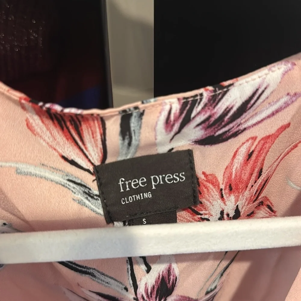 Free Press pink/purple floral tiered long sleeve v neck smocked waist dress S